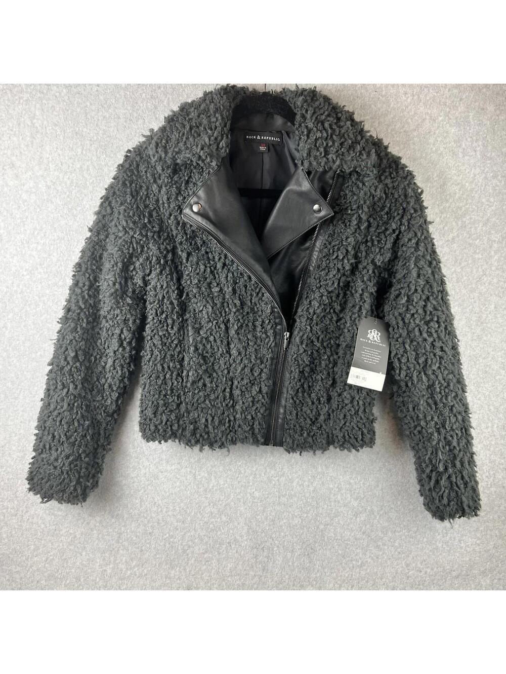 Rock Republic Womens Moto Sherpa Jacket Biker Size XS New